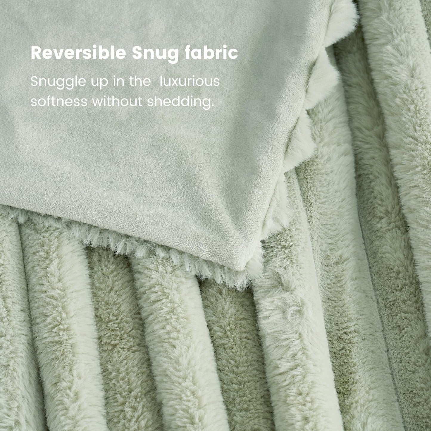 Cozy Bliss Faux Fur Throw Blanket for Couch, Cozy Warm Plush Striped Blanket for Sofa Bedroom Living Room, 50 * 60 Inches Sage Green