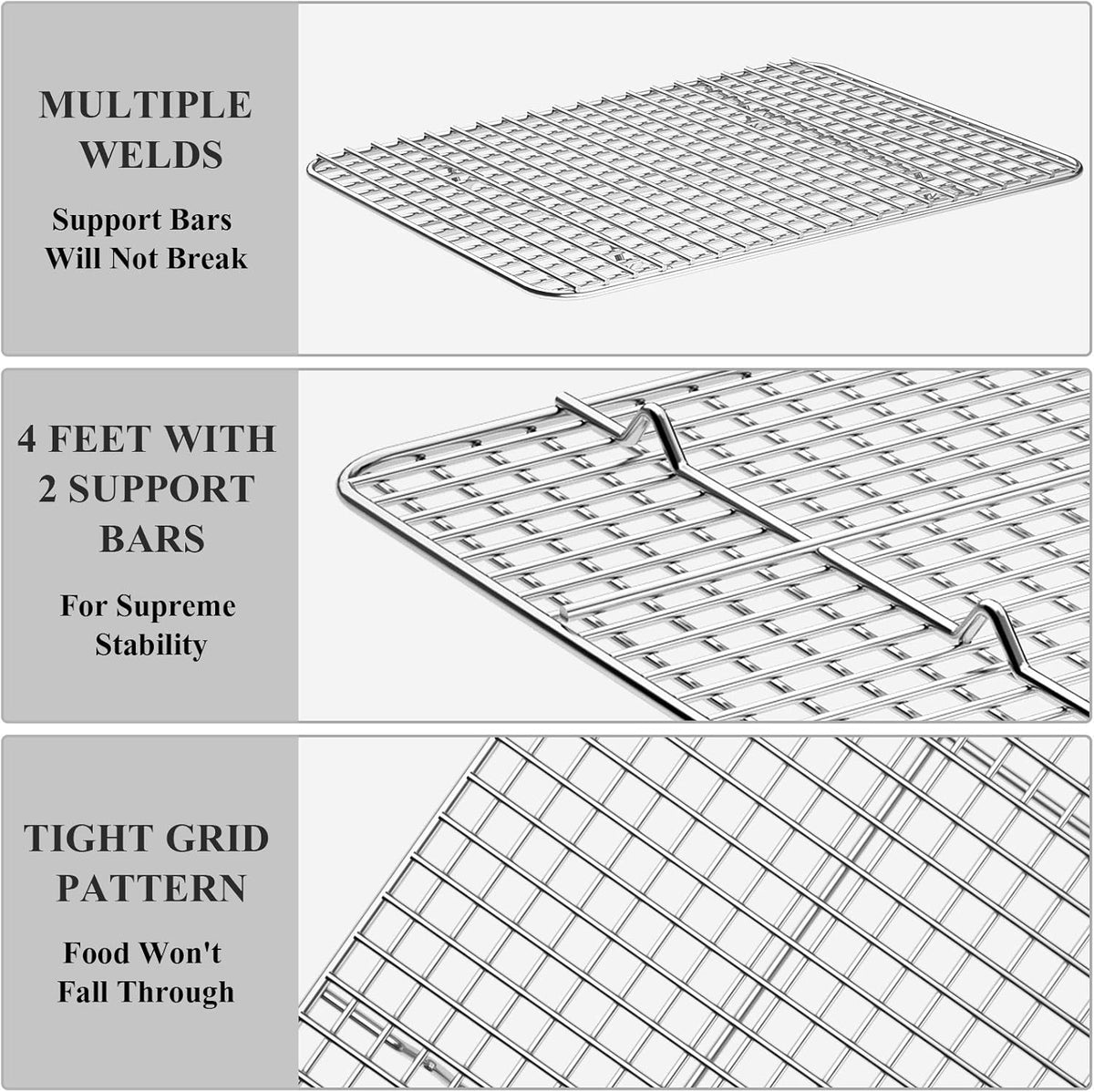 Baking Sheet with Cooling Rack Set [2 Sheets + 2 Racks], Deedro Stainless Steel Cookie Half Sheets Baking Pan Oven Tray with Rack, 12 x 10 x 1 Inch, Heavy Duty, Non-toxic, Dishwasher Safe