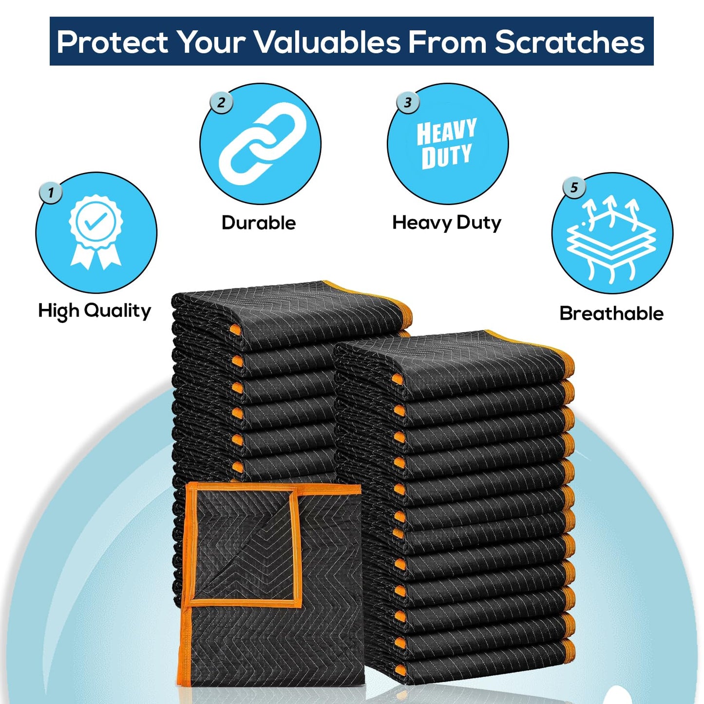 Simpli-Magic Heavy Duty Padded Moving Blankets (12 Pack),Black/Orange