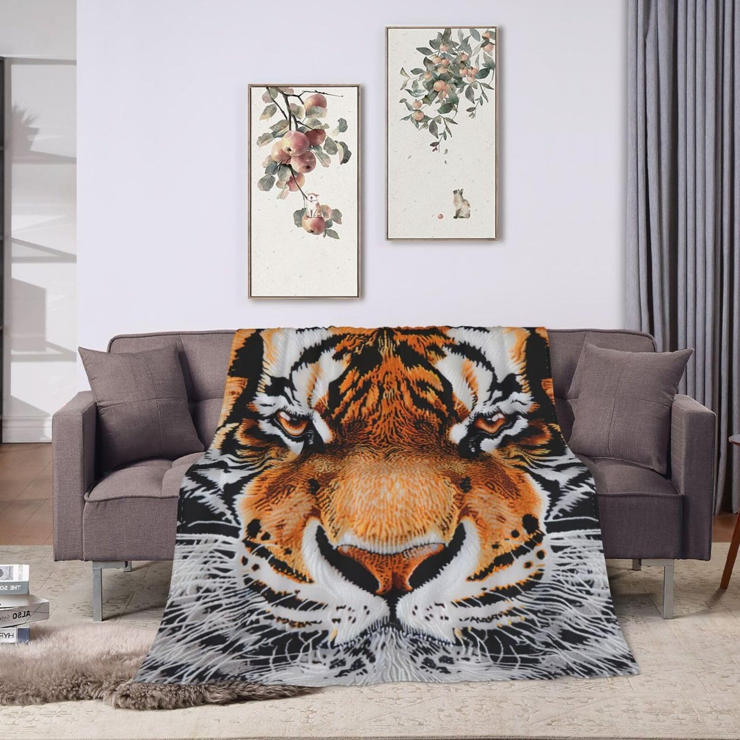 Tiger Print Throw Blanket - Cozy Flannel Soft Warm Plush Lightweight Bedding - Wild Animal Gifts for Girls & Women - 50"X40"