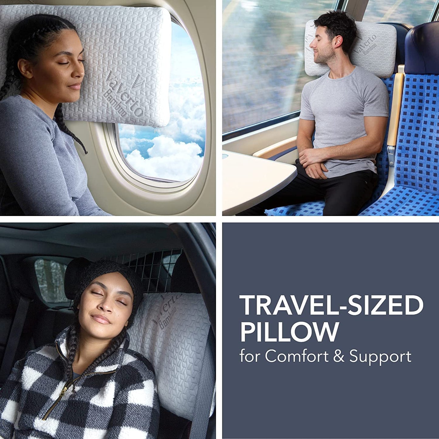 Vaverto Rose Pink Travel and Camping Pillow - Compressible Medium Firm Memory Foam, Viscose Made from Bamboo Cover, Machine Washable, Ideal for Backpacking, Airplane, Car Travel