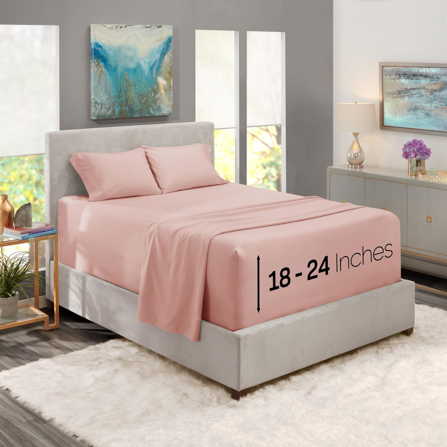Nestl King Size Sheet Set, 4 Piece Extra Deep Pocket (18-24 inches), Microfiber, Hotel Luxury, Soft, Breathable, Wrinkle-Free, Easy to Care, Peach Beige