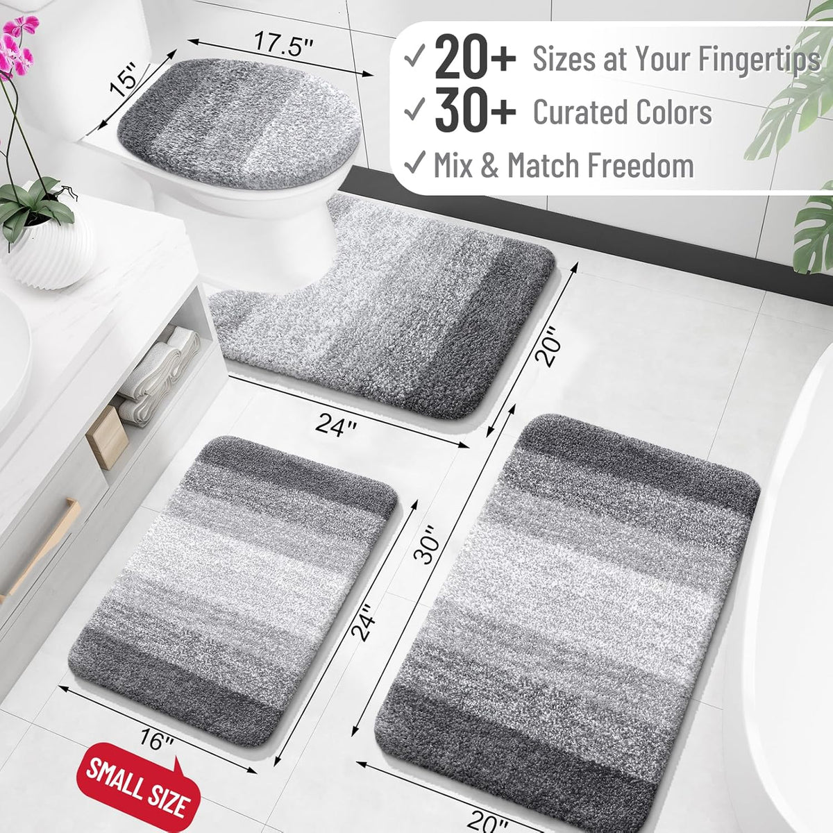 OLANLY Bathroom Rugs Mat 34x21, Extra Soft Absorbent Microfiber Bath Rugs, Rubber Backing, Quick Dry, Machine Washable Bath Mats for Bathroom Floor, Tub and Shower, Home Decor Accessories, Grey