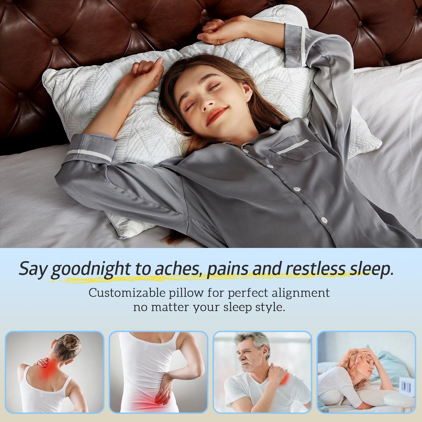 BETU Cooling Standard Pillow, Shredded Memory Foam Cool Pillow for Hot Sleepers, Adjustable Gel Firm Soft Support Bed Pillows Perfect for Back Neck Pain and Side Sleeping with Pillow Case Cover, White
