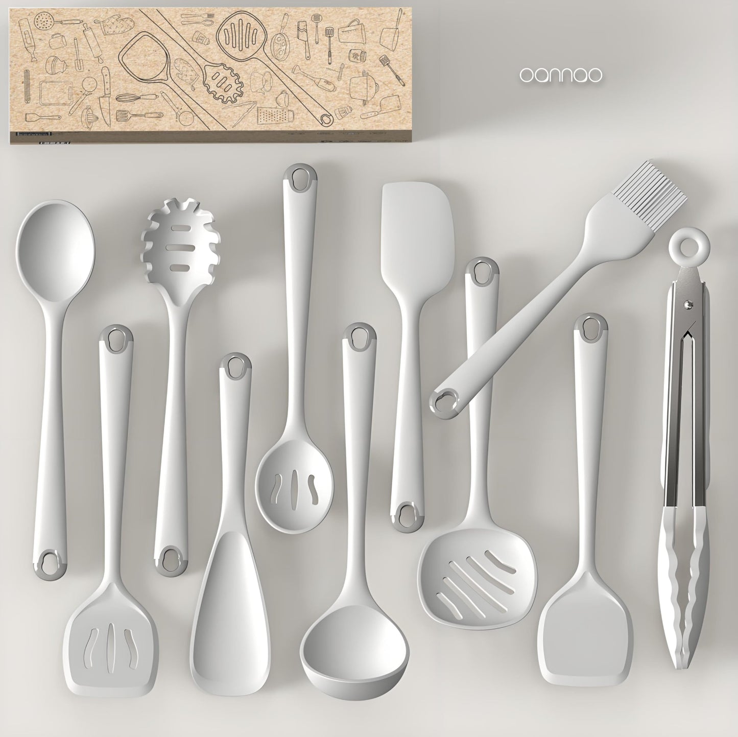 Silicone Kitchen Utensils Set, 600°F Heat Resistant Silicone Cooking Utensils, Spatula, Spoon, Whisk, Tongs, Kitchen Gadgets Tools Sets for Nonstick Cookware, Dishwasher Safe BPA Free (Cream White)
