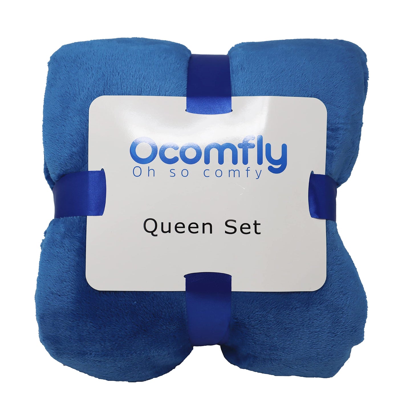 Ocomfly Queen Blanket and Pillow Set - Premium fleece blanket with 2 matching queen pillow shams. Cozy, plush, and stylish. Super soft blanket with decorative pillows for bed. Cobalt Queen blanket set
