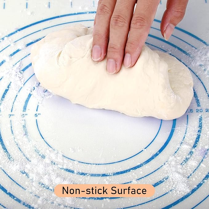 Silicone Pastry Mat with Measurement, Baking Mat for Fondant, Rolling Dough, Pie Crust, Pizza and Cookies, Fondant Mat,16" x 24", Blue