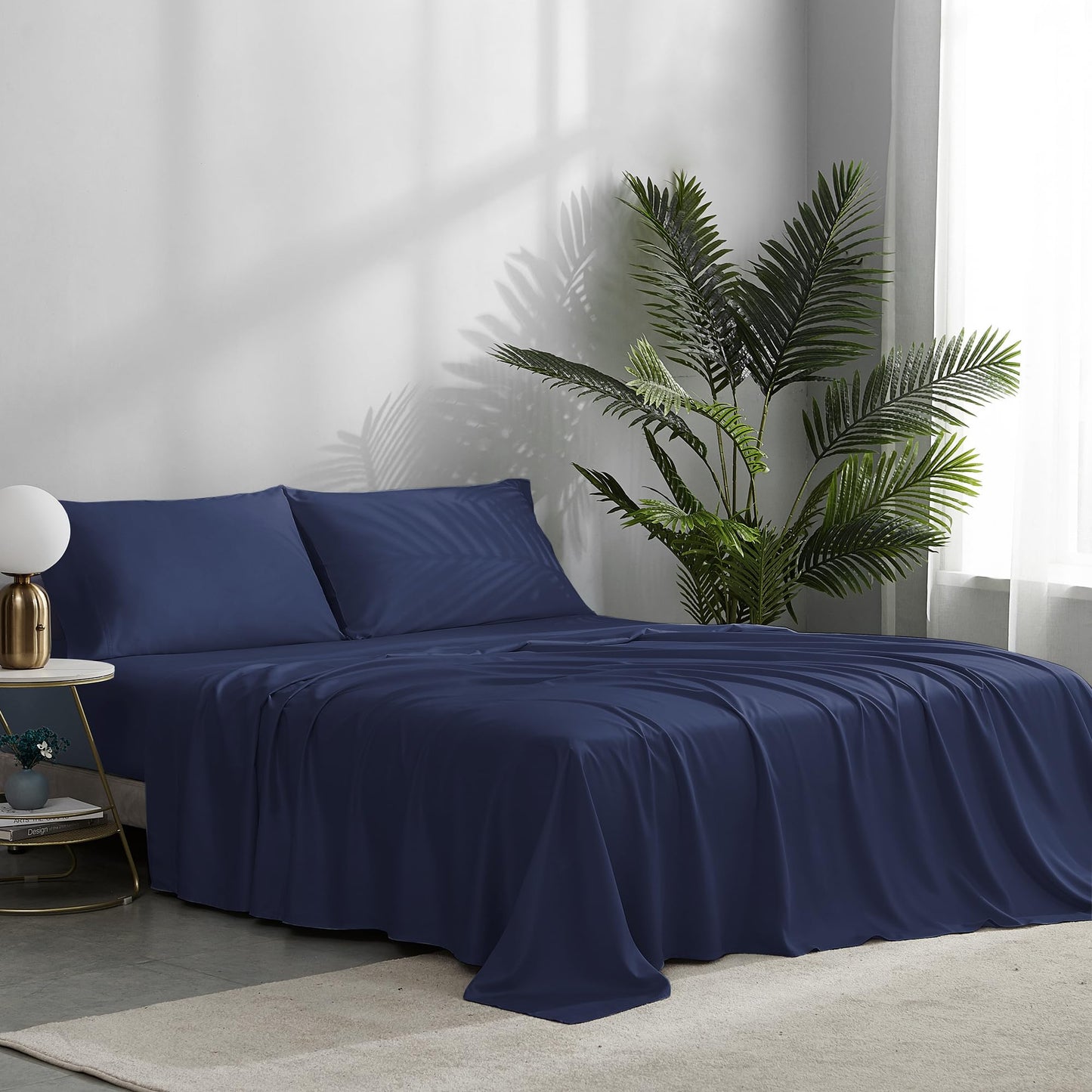 NATUREFIELD Bed Sheets Set Split King Size (5pc), 100% Rayon Derived from Bamboo, Cooling Sheets with Fitted Deep Pockets, Hotel Luxury Bedding Sheets & Pillowcases