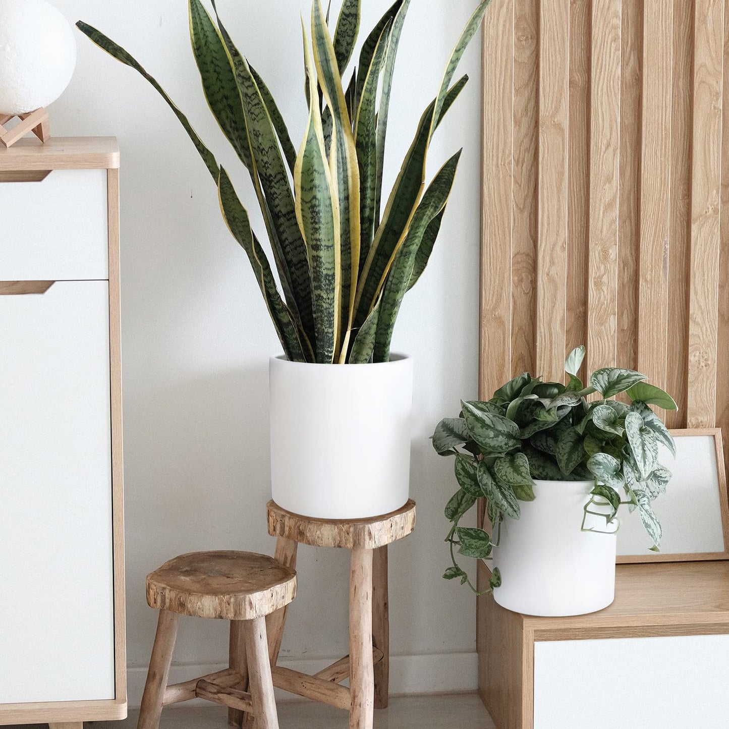 Matte White 8 Inch Ceramic Flower Pot with Non-Slip Base, Handmade Straight Cylinder Planter with Drainage Hole, Modern Minimalist Design for Indoor/Outdoor Plants, Succulents, Herbs, and Home Decor