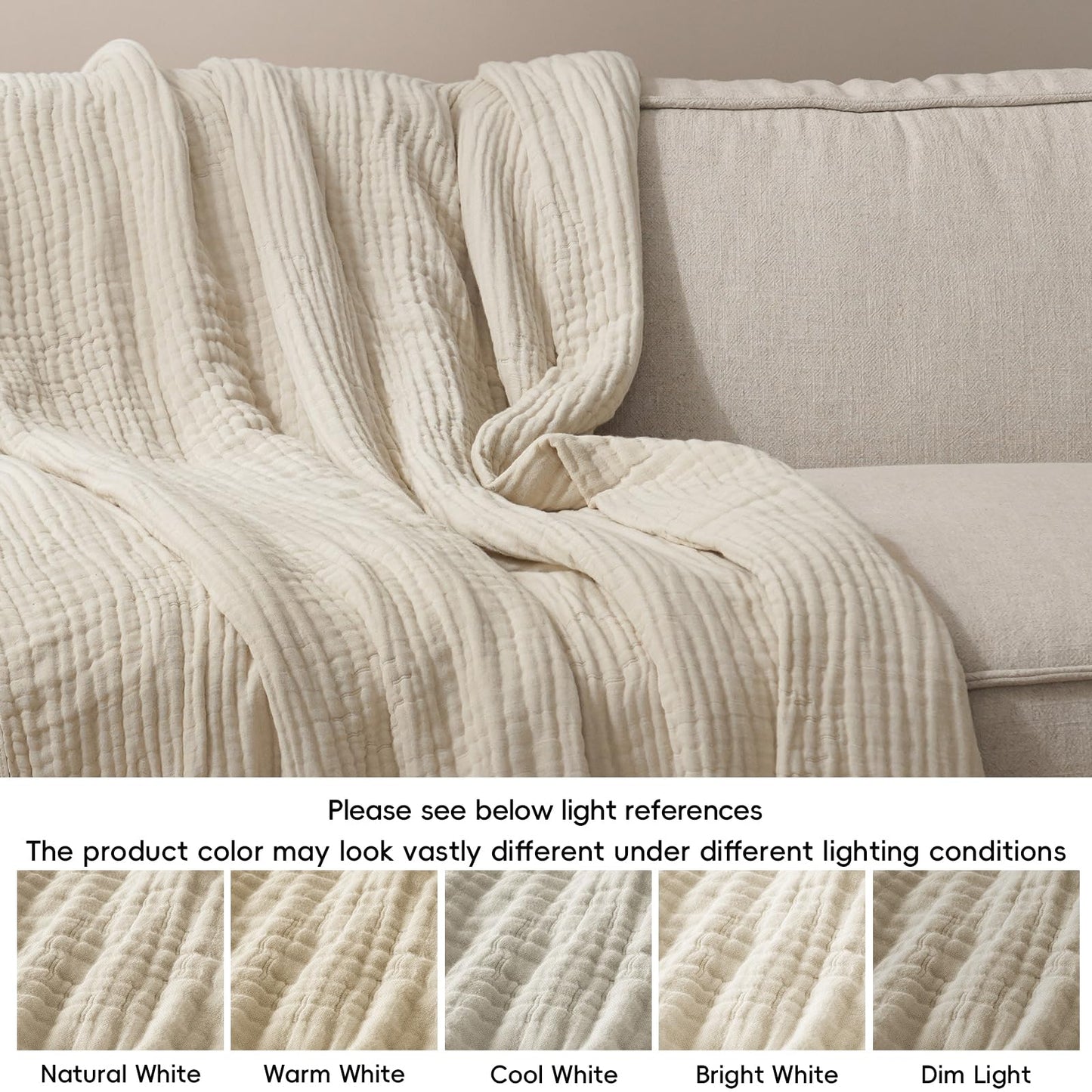 PHF Cooling Muslin Blanket Queen Size 90"x80", 6-Layer Lightweight Gauze Blanket Made from 35% Rayon Derived from Bamboo & 65% Cotton, Breathable & Ultra Soft Cozy, Aesthetic Home Decor, French Oak