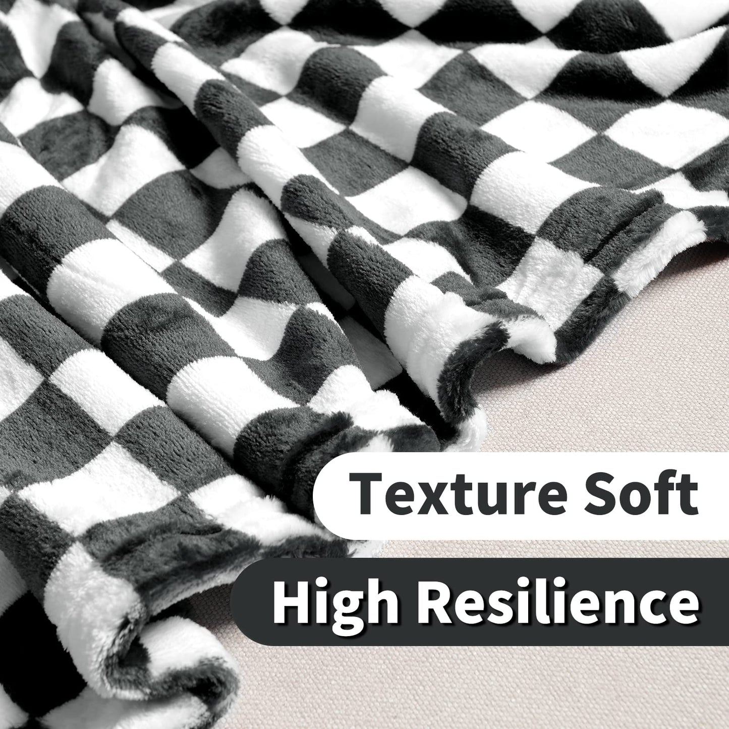 FY FIBER HOUSE Black and White Checkered Throw Blanket for Couch Soft Cozy Checker Blankets, 50"x60"