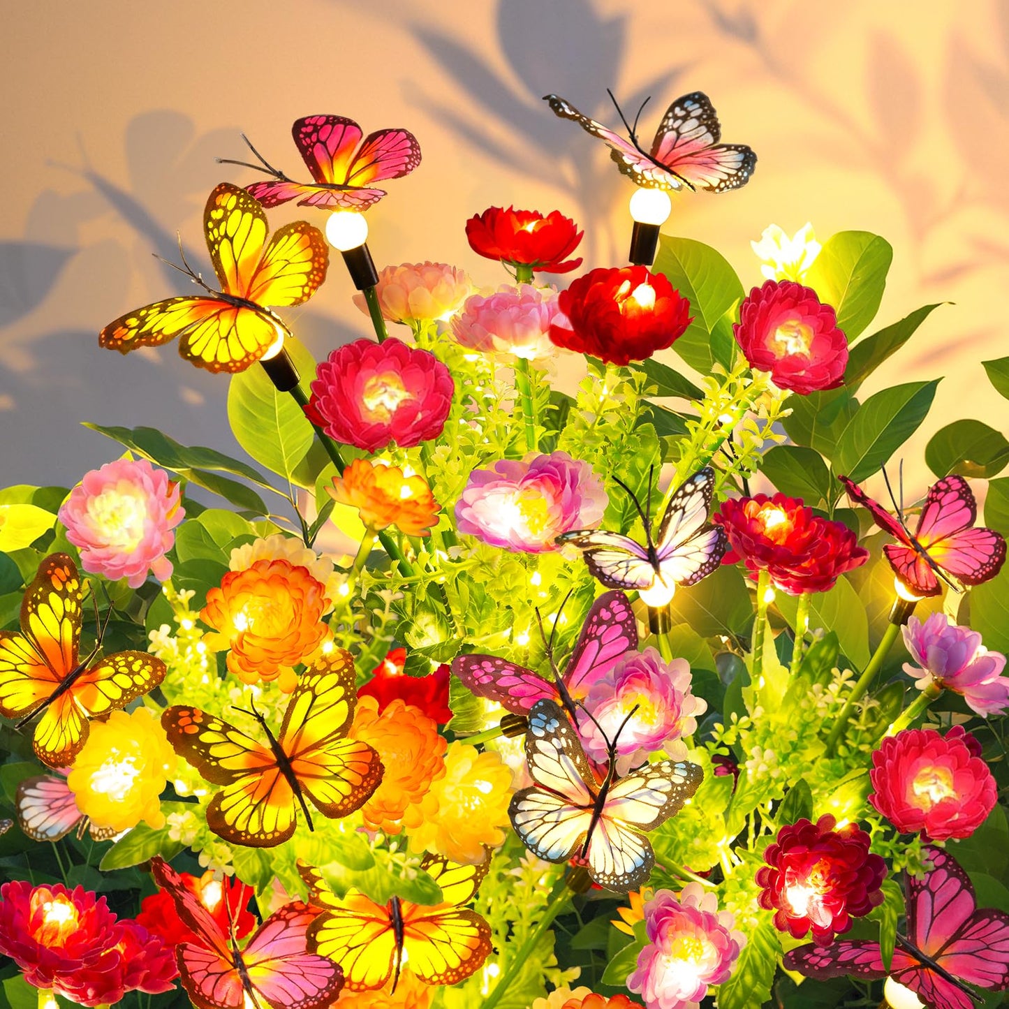 GARPAR Solar Garden Lights, 3 Pack Swaying Solar Lights with 9 Butterflies & 21 Blooming Flowers, Solar Flowers Lights Outdoor Waterproof, Solar Outdoor Lights for Yard Patio Garden Decor, Gift