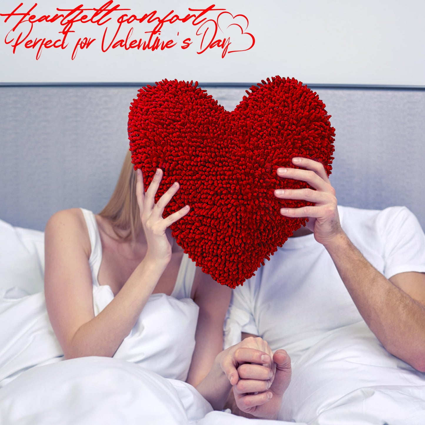 Fun Express Heart Shaped Chenille Pillow - 14 Inch - Valentine's Day Home Decor - for Valentine's for Your Loved one