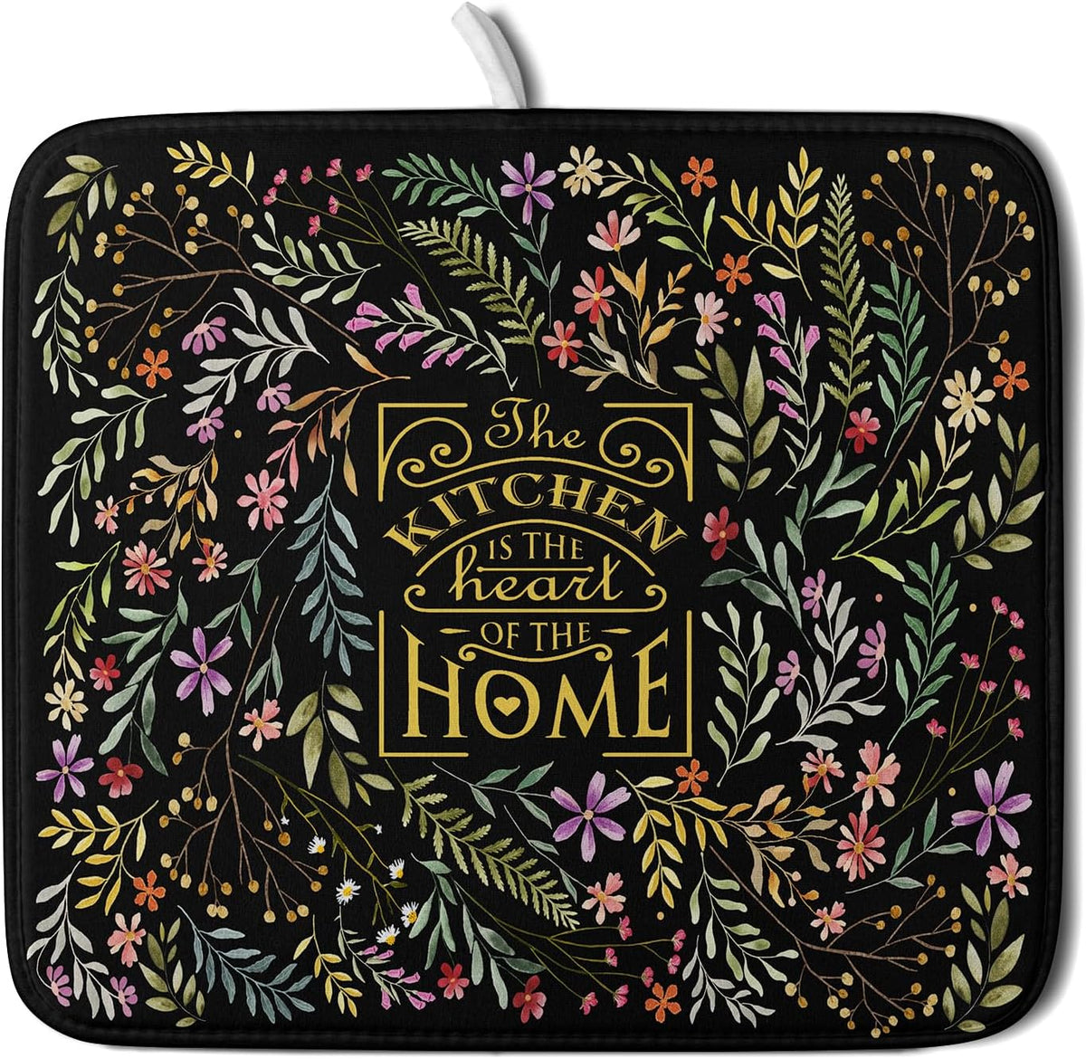 Absorbent Dish Drying Mat Colorful Flowers Microfiber Pad for Kitchen Counter Coffee Bar Decor 16" X 18"