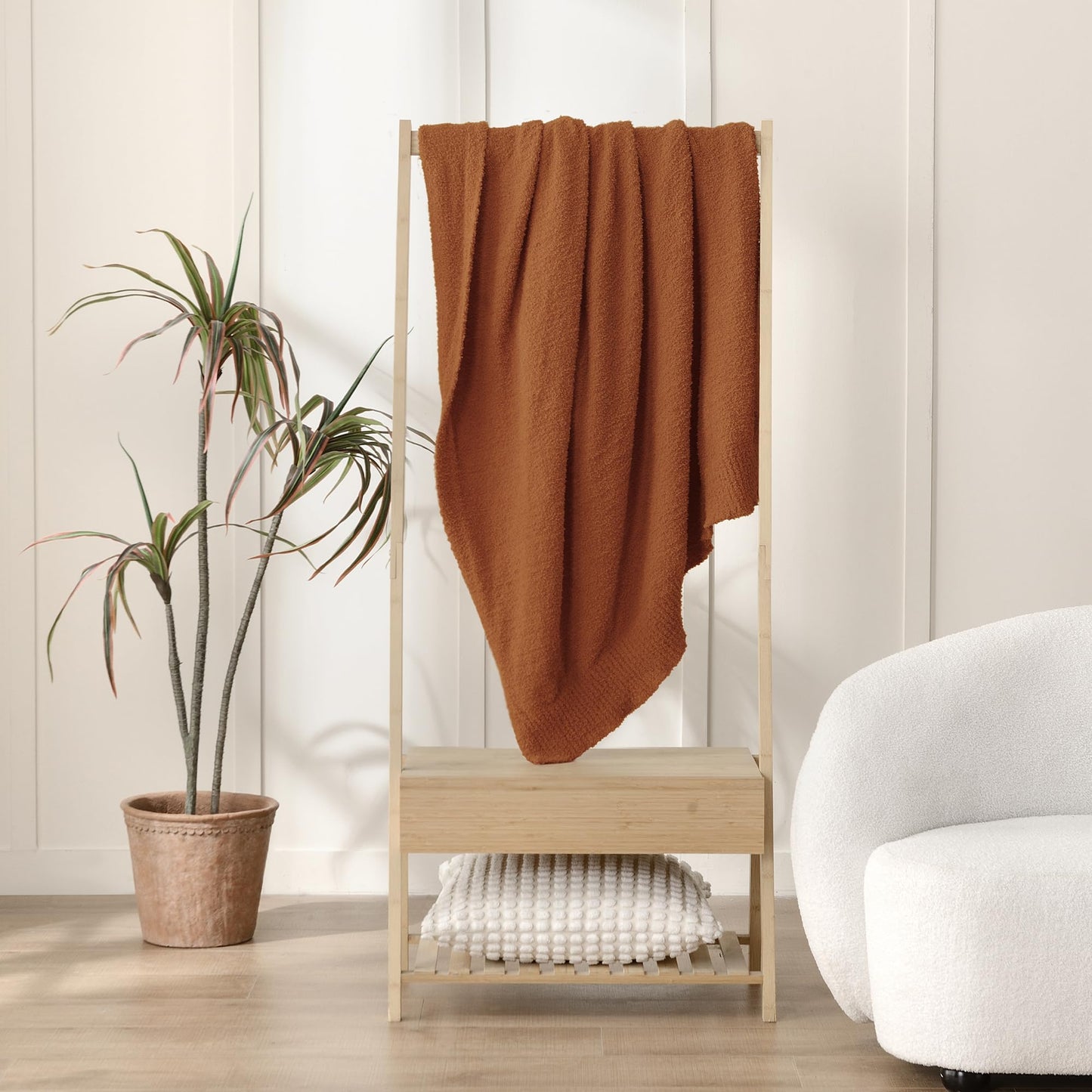 Knit Throw Blanket Super Soft Warm Blanket for Couch Lightweight Fluffy Blanket for Bed Sofa 50x60 Inches Rust