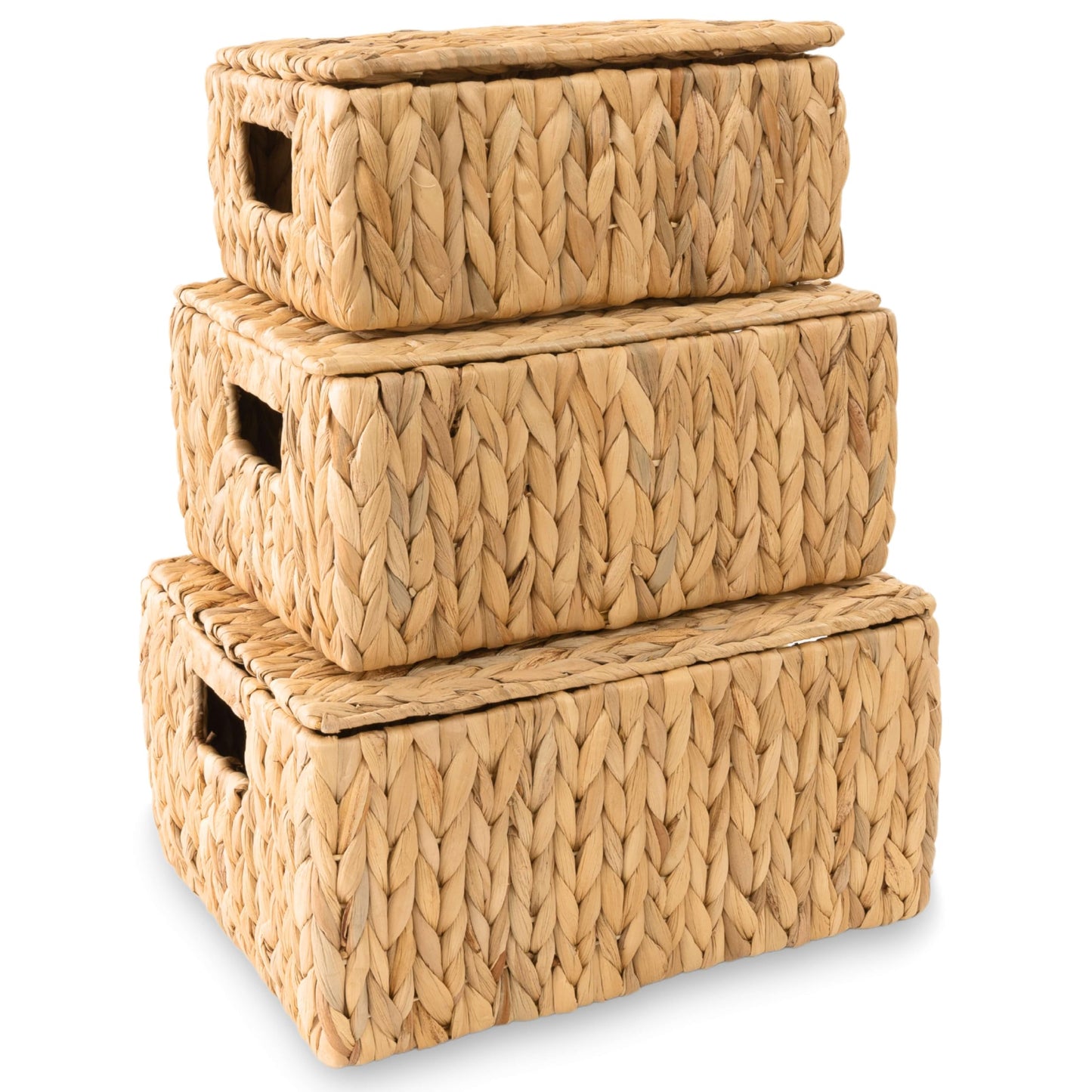 Wicker Storage Baskets with Lid, Set 3 Basket With Lid Decorative Storage Rectangle Wicker Storage Basket Large Rattan Storage Box Hyacinth Baskets