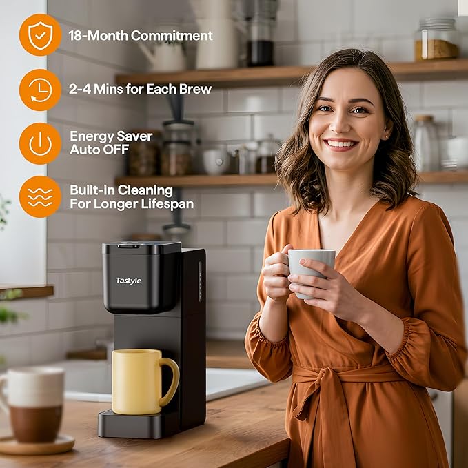 Tastyle Single Serve Coffee Maker for K Cup, Ground and Tea Leaves, Hot and Iced Coffee Machines with Bold Setting, 6 to 16 Oz Brew Sizes, Compact for Small Spaces, Black (2.0 Version)