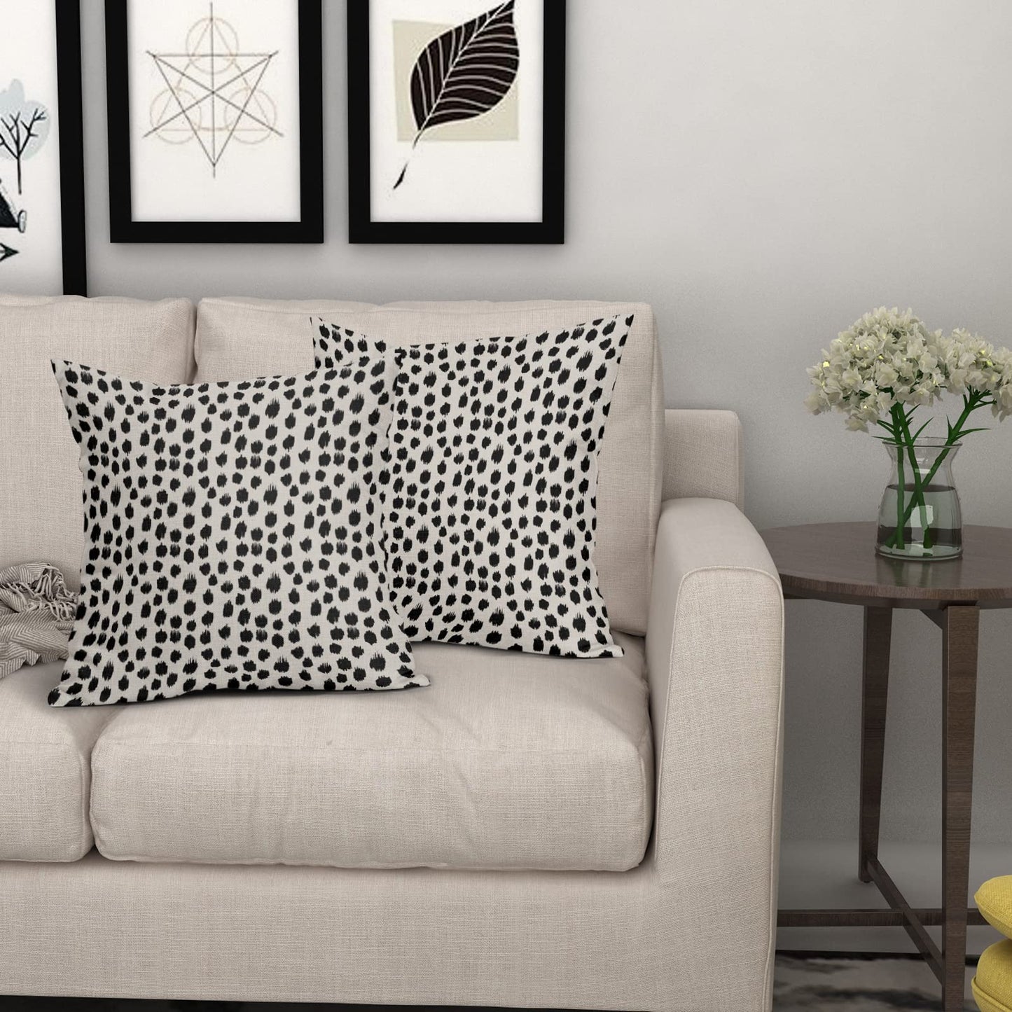 Polka Dot Pillow Covers 18x18 Set of 2 Black Cream Throw Pillows Boho Design Brush Strokes Decorative Outdoor Pillowcase Square Cushion Cover Linen Pillow Case for Home Sofa Couch Bed