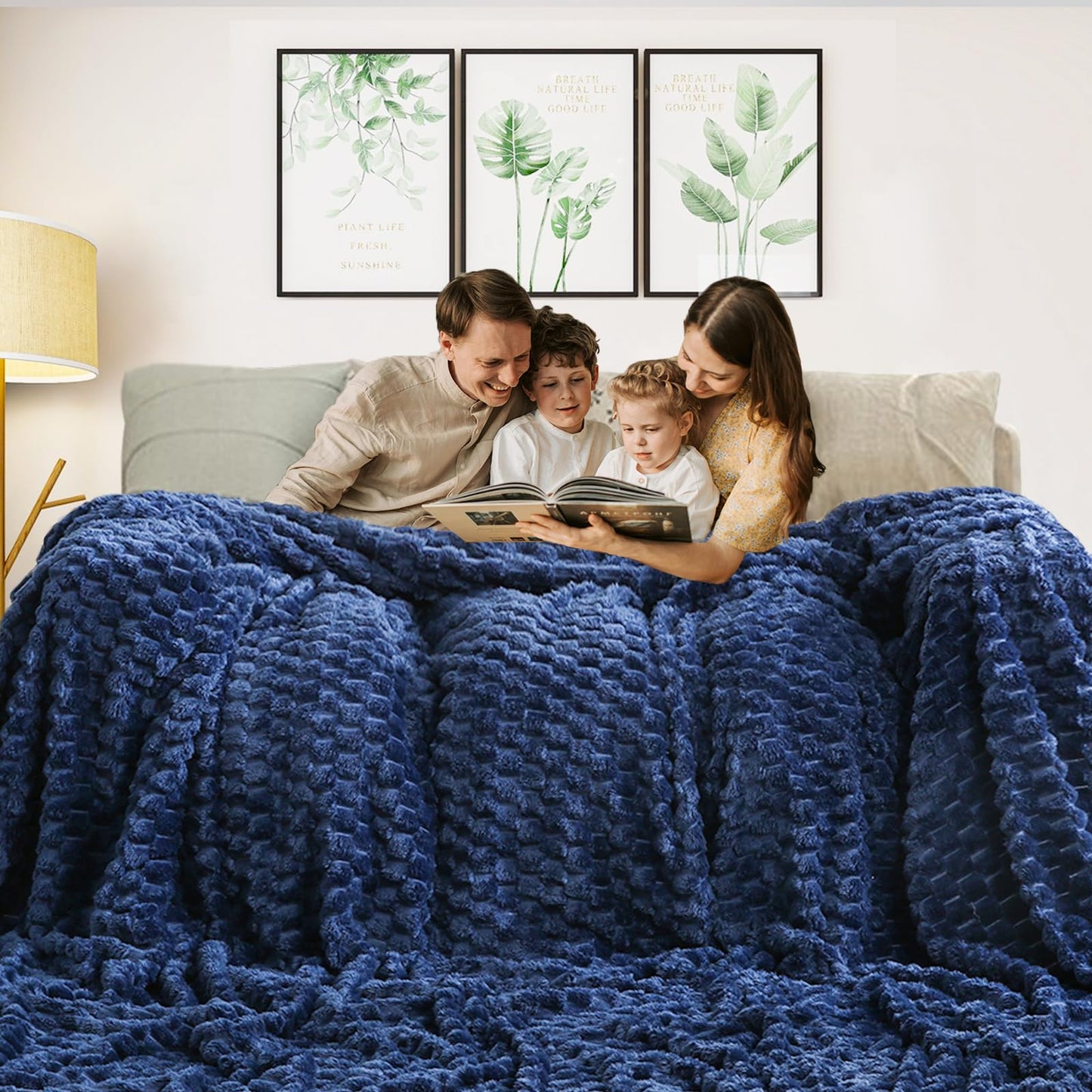 Excervent Flannel Fleece Throw Blanket(120x120 inches), Oversized Giant Extra Large 10'x10' King Bed Throw, Hexagon Jacquard Decorative Fuzzy Blankets for Household, Camping, and Travel, Navy