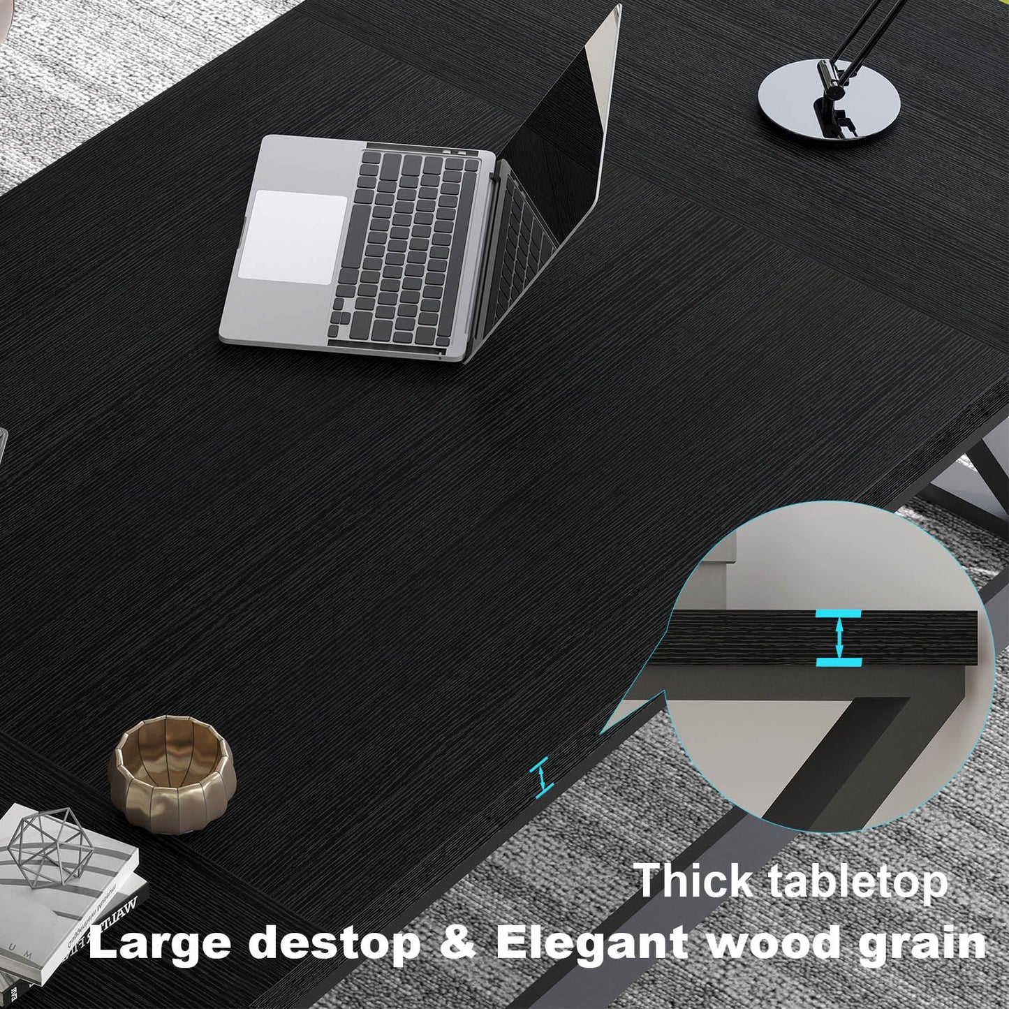 LVB 70.8" Black Computer Desk, Large Industrial Pc Study Home Office Desk, Long Modern Wood Gaming Work Writing Desk for 2 Person, Farmhouse Double Workstation Executive Desk with Storage in Bedroom