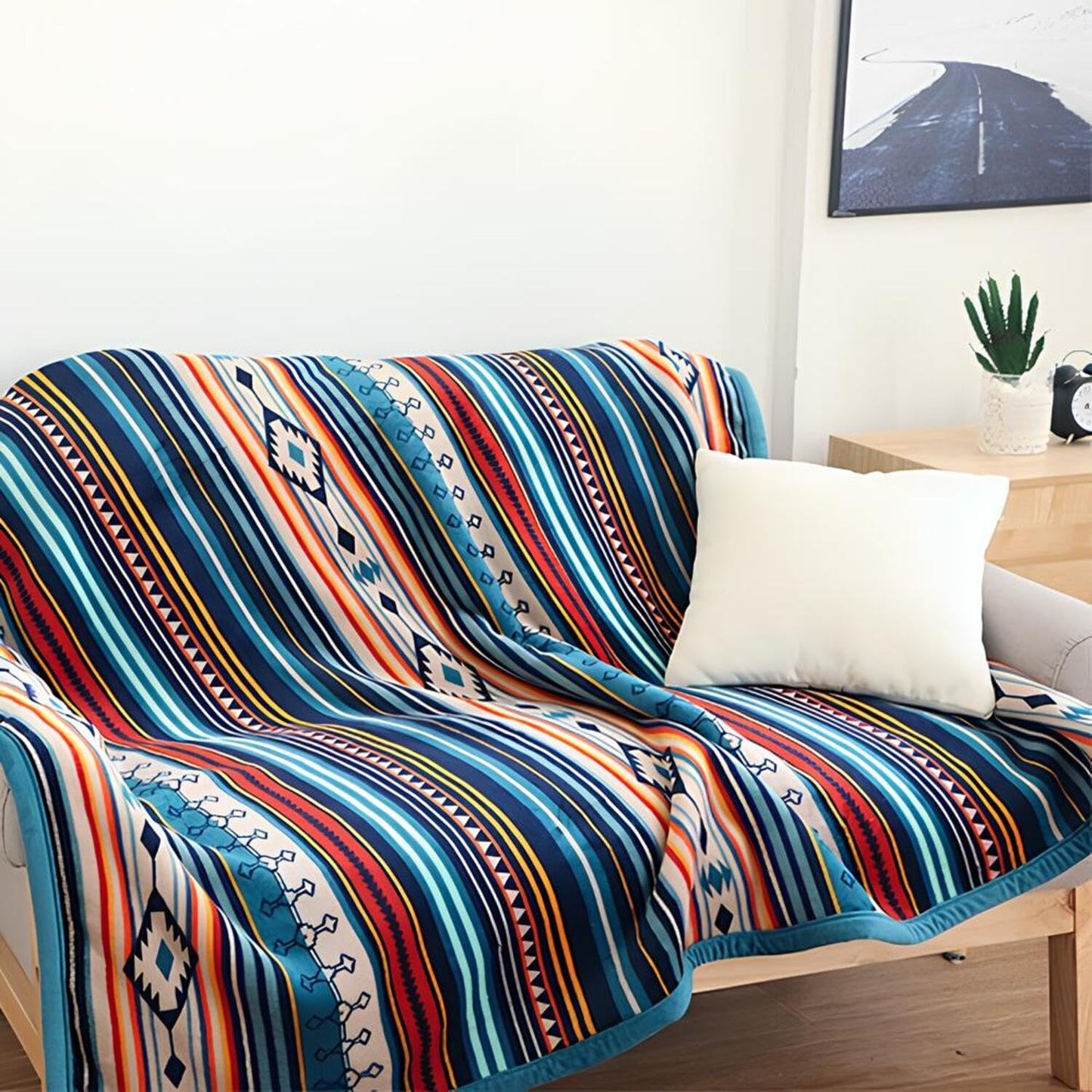 Sherpa Boho Throw Blanket, Super Soft and Cozy Aztec Blanket, Double-Layer Flannel Fleece Blankets as Lap Blanket, Couch, Sofa, Bed, Camping