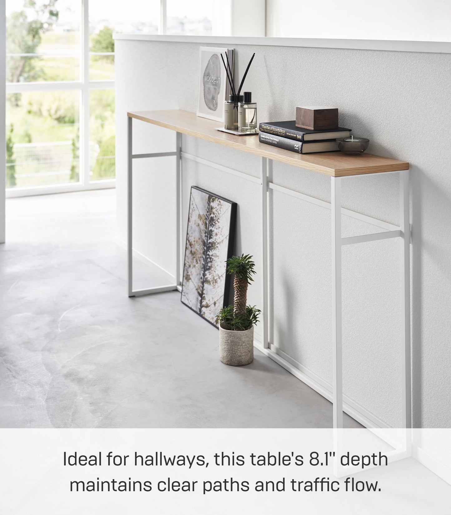 Yamazaki Home Tower Long Console Table For Entryway Or Hallways, Narrow Behind Sofa Table With Wooden Top - Open, 26" - Steel