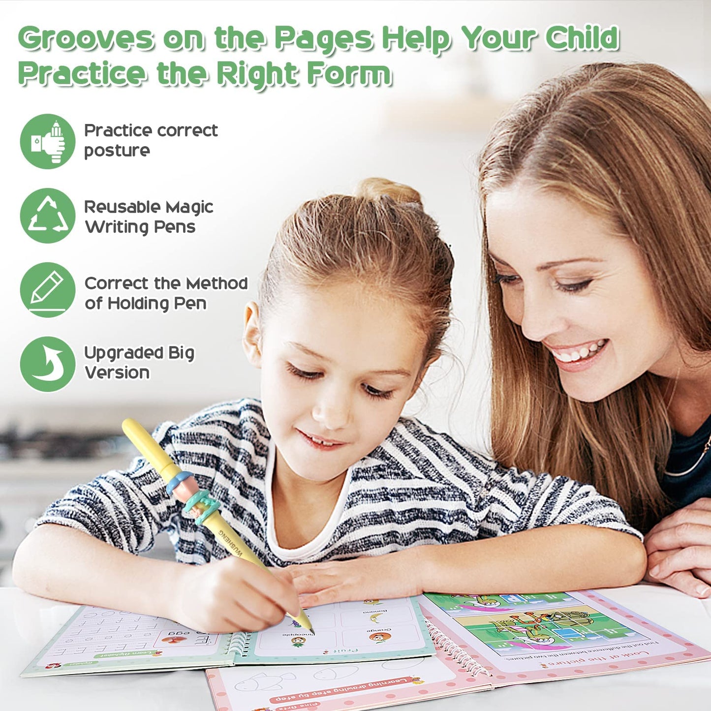 Magic Ink Copybooks for Kids Reusable Handwriting Workbooks for Preschools Grooves Template Design and Handwriting Aid (5)