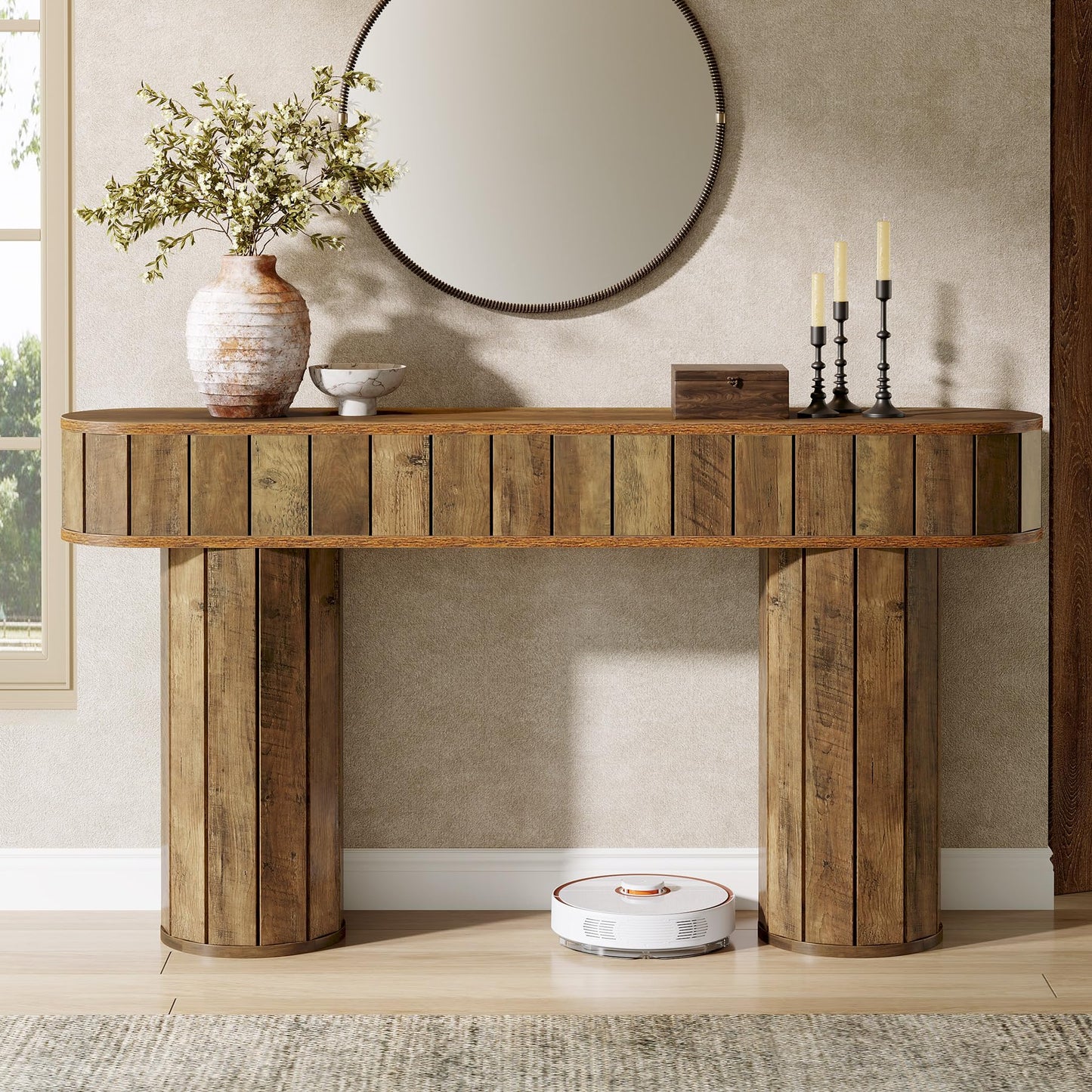 Tribesigns Farmhouse Console Table for Entryway, 63-Inch Long Sofa Table Behind Couch for Hallway, Living Room, Entrance, Rustic Brown