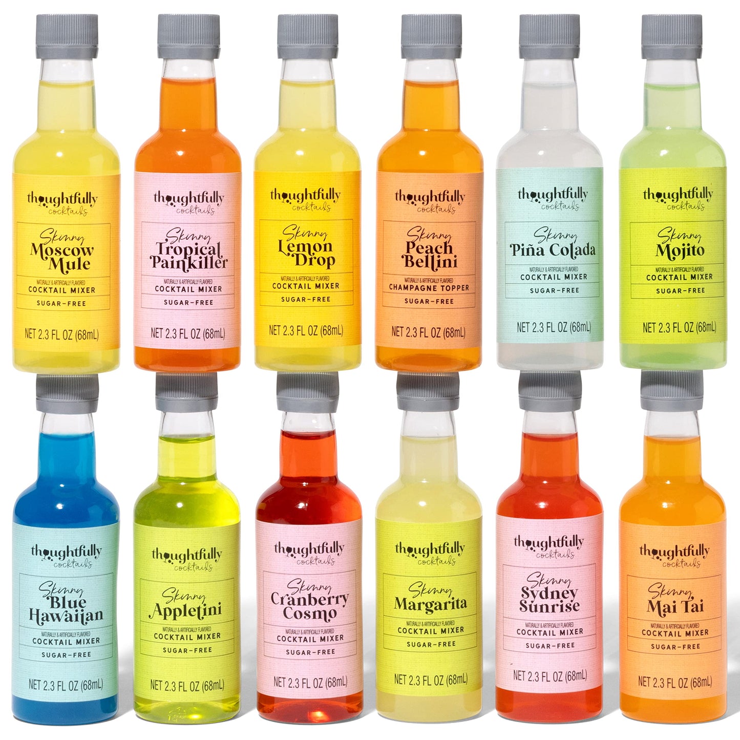 Thoughtfully Cocktails, Skinny Cocktail Mixer Set, Mocktail Non Alcoholic Drinks, Flavors Include Margarita, Moscow and More, Set of 12
