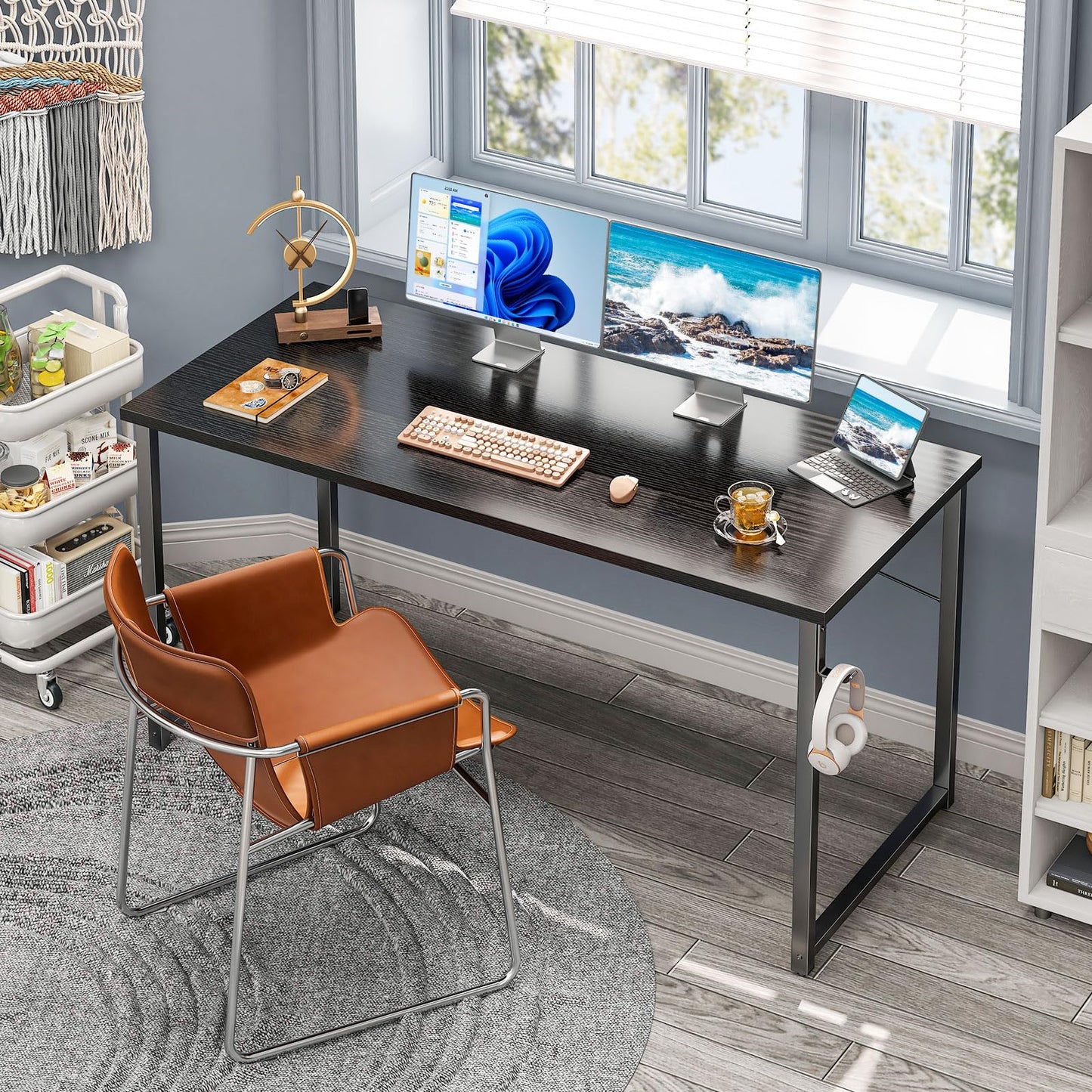 Coleshome 55 Inch Computer Desk, Modern Simple Style Desk for Home Office, Study Student Writing Desk, Black