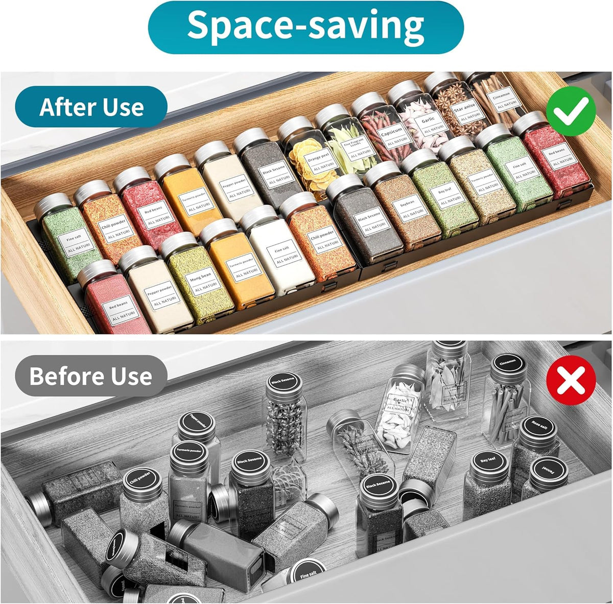 Spice Drawer Organizer, 4 Tier Metal Spice Organizer for Drawer Insert, Spice Organization for Drawer, Kitchen, Countertop, Pantry (Jars Not Included)