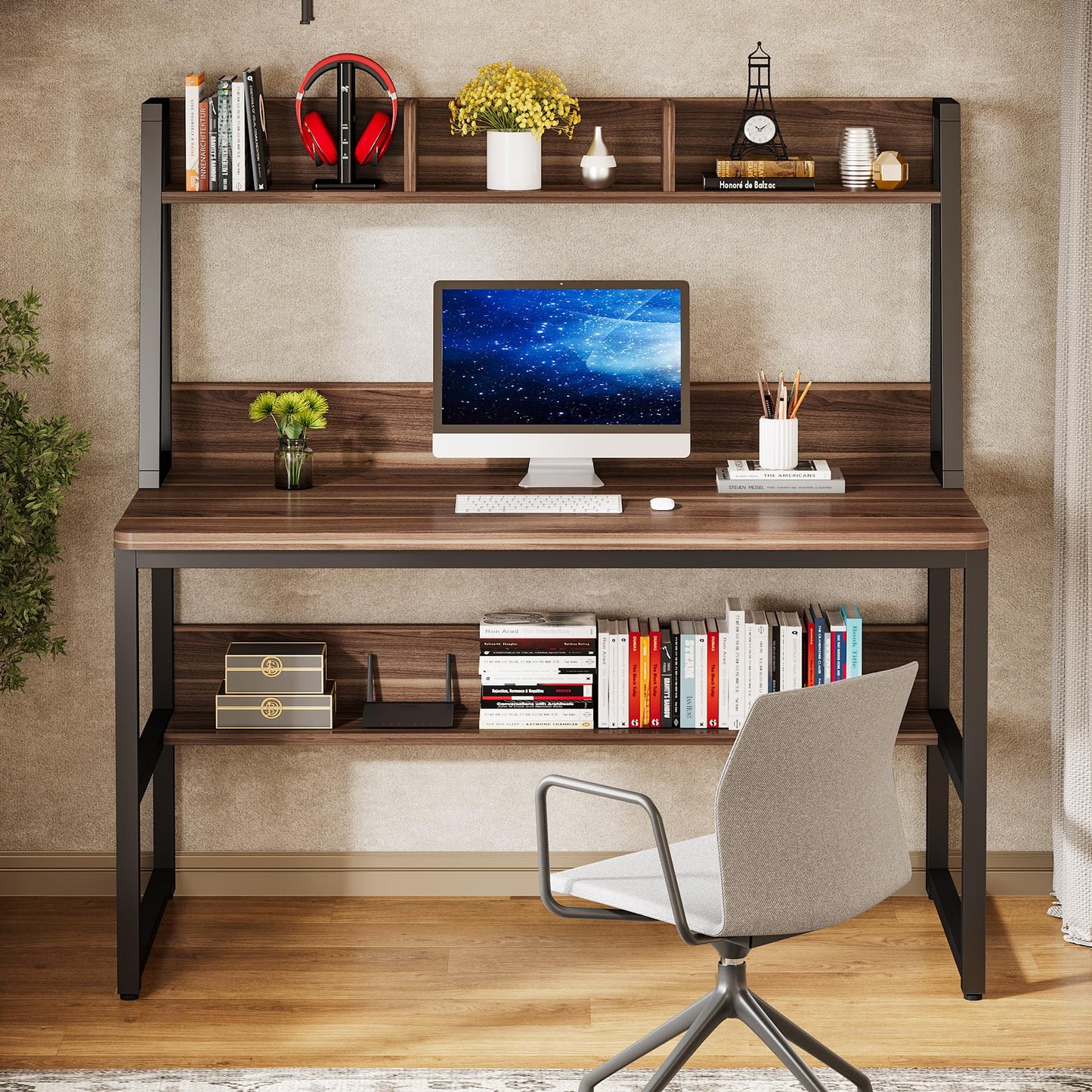 Tribesigns Computer Desk with Hutch, 47 inches Home Office Desk with Space Saving Design with Bookshelf for Small Spaces