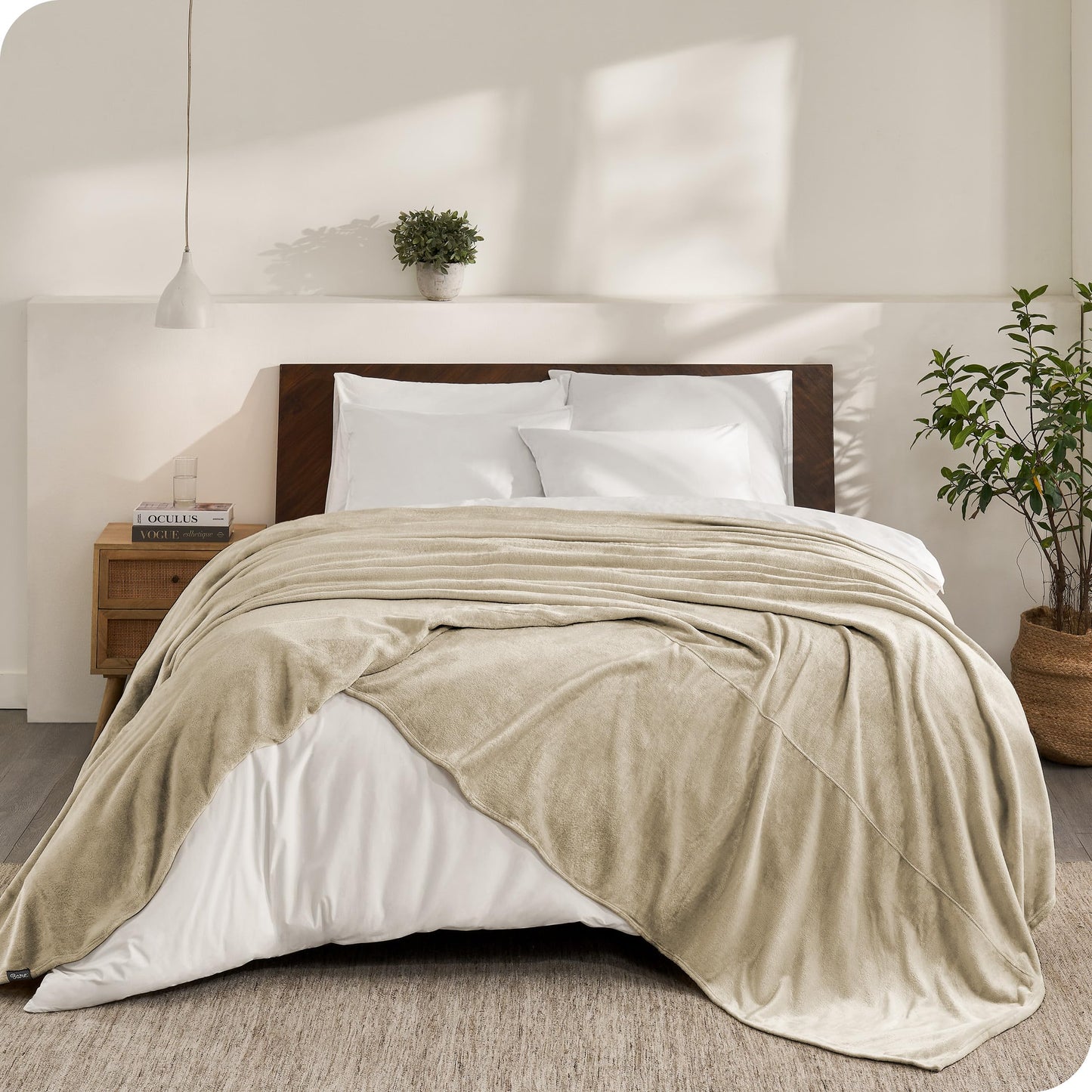 Bare Home Giant Fleece Blanket - Oyster - Lightweight, Ultra Soft & Warm for Bed, Sofa, Couch, Movie Night, Camping & Travel - Microplush
