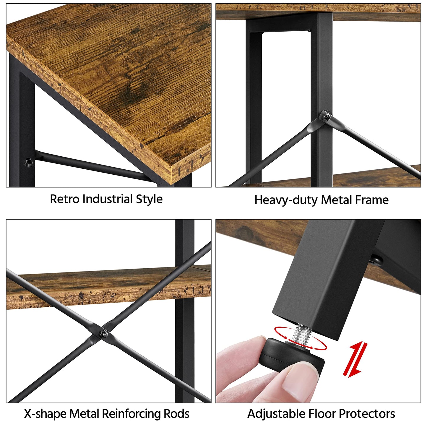 Yaheetech 55 Inch Console Table, Industrial Entryway Table with 3-Tier Storage Shelves, Sofa Tables Narrow Long for Living Room, Entryway, Hallway, Foyer, Metal Frame, Rustic Brown