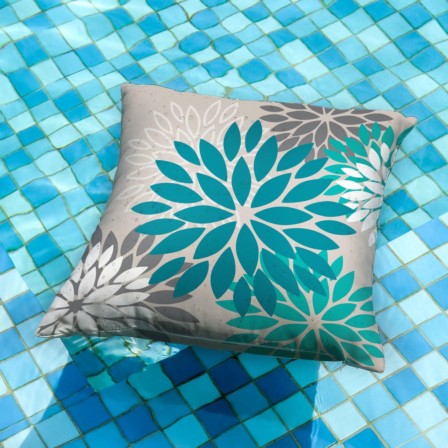 DFXSZ Dark Blue Green Outdoor Pillow Covers 18X18 Inch Set of 2 Spring Teal Flower Pillow Case Outdoor Waterproof Decor for Patio Funiture Garden Polyester Pillow Covers 002D18