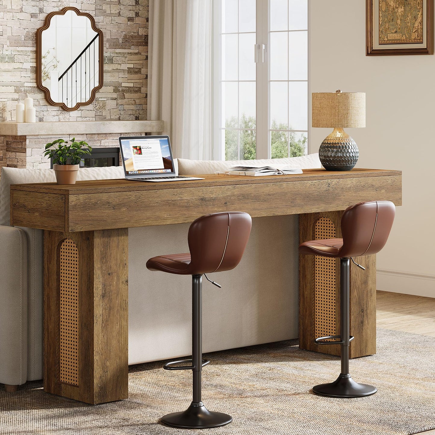 Tribesigns 63" Console Table for Entryway, Rattan Entry Table Behind The Sofa, Farmhouse Accent Console for Hallway, Living Room
