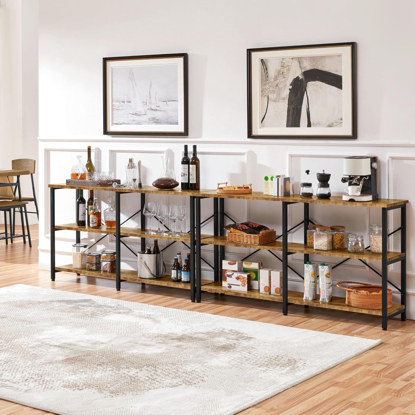 Yaheetech 55 Inch Console Table, Industrial Entryway Table with 3-Tier Storage Shelves, Sofa Tables Narrow Long for Living Room, Entryway, Hallway, Foyer, Metal Frame, Rustic Brown