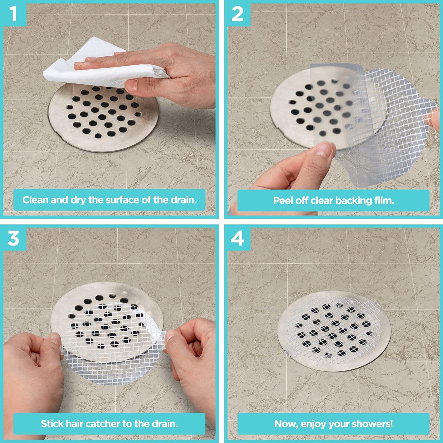 25 Pack, Disposable Shower Drain Hair Catcher Mesh Stickers