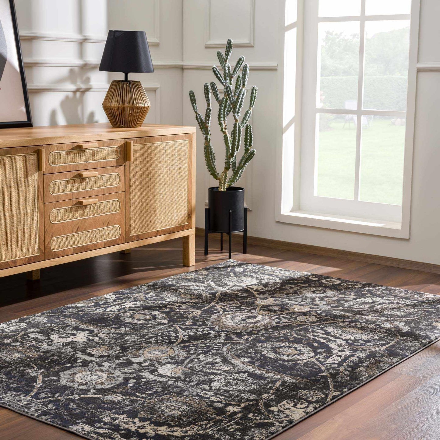 Hauteloom Owatonna Rustic Farmhouse Living Room Bedroom Dining Room Area Rug - Style - Traditional Floral Look - Dark Brown, Grey, Black, Cream - 5'3" x 7'3"