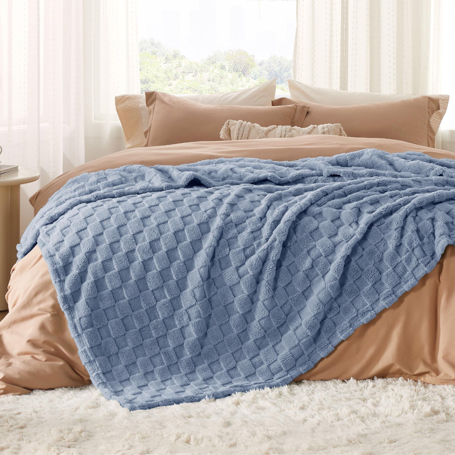 Bedsure Ashley Blue Fleece Blanket for Couch - Super Soft Cozy King Blankets for Women, Cute Small Throws for Girls, 108x90 Inches
