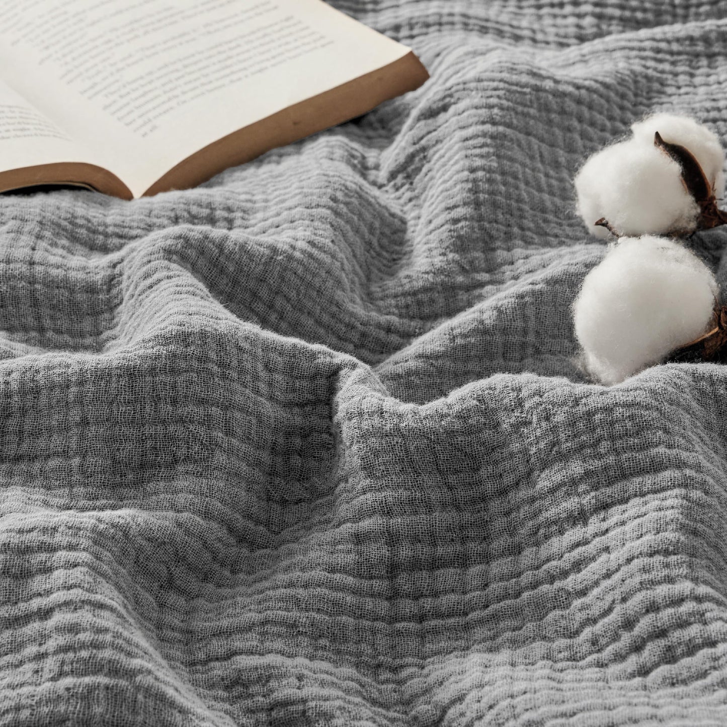 Bedsure 100% Cotton Muslin Blanket King Size for Bed - 4-Layer Breathable and Lightweight Thin Soft Summer Gauze Muslin Blanket for Adults, Grey, 108x90 Inches