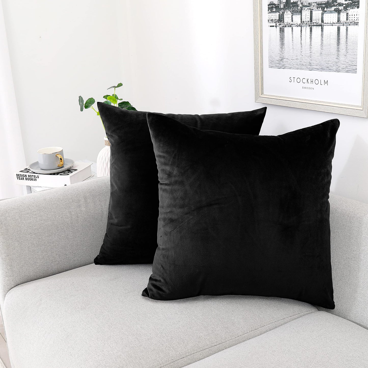 NiNi ALL Decorative Throw Pillow Covers Pack of 2 Velvet Throw Pillow Cases for Couch Pillows Cover Bedroom Living Room Outdoor, Pillow Covers 20x20 Inch Black