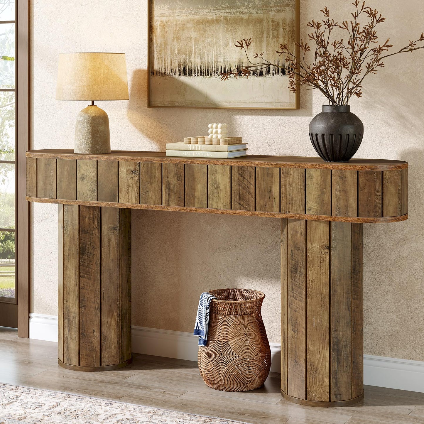Tribesigns Farmhouse Console Table for Entryway, 63-Inch Long Sofa Table Behind Couch for Hallway, Living Room, Entrance, Rustic Brown
