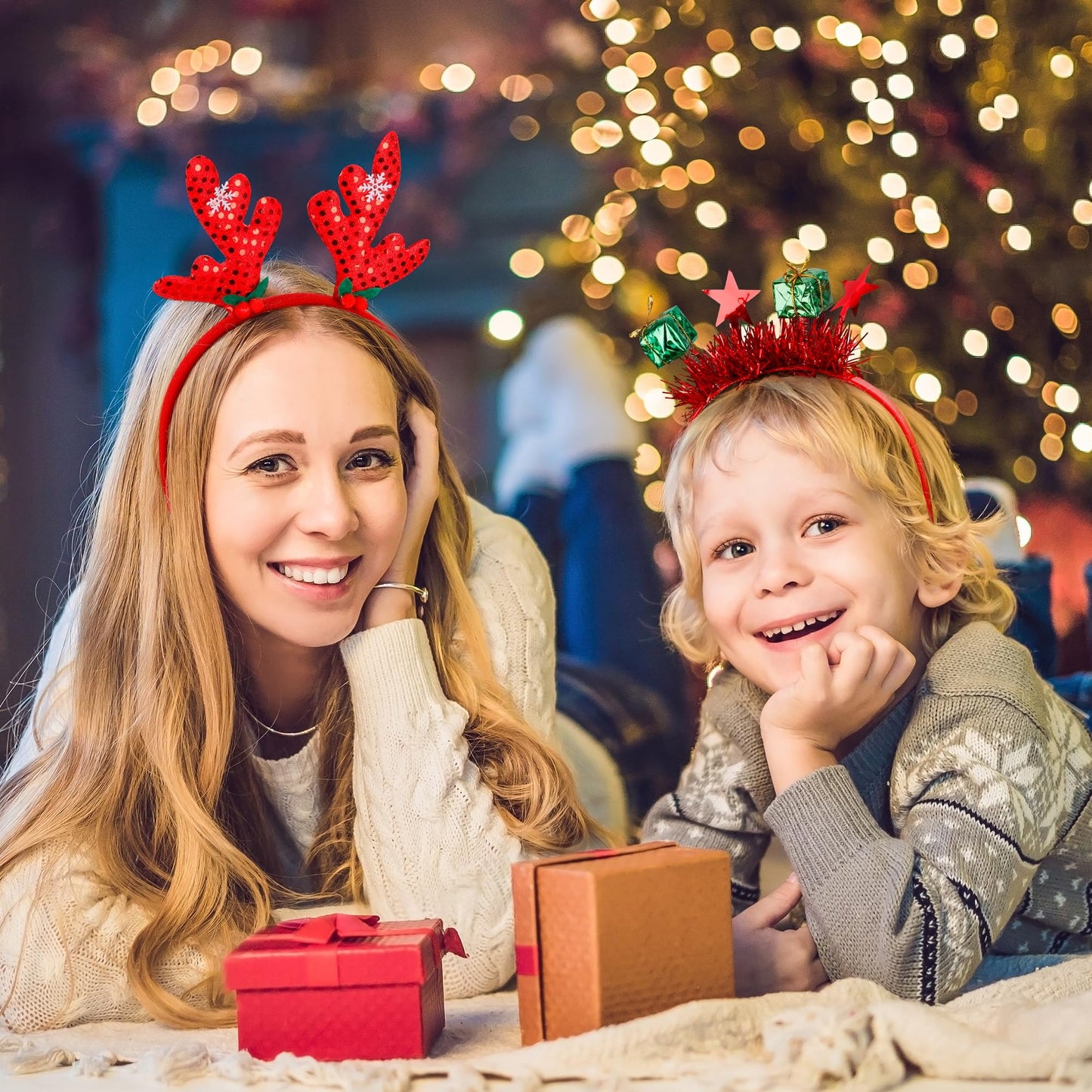 HOVACY 30 PCS Christmas Headbands, 15 Styles Christmas Headwear, Reindeer Antler Headbands, Santa Claus Xmas Tree Headpieces, Party Supplies, Christmas Decor for Womens Kids Adult