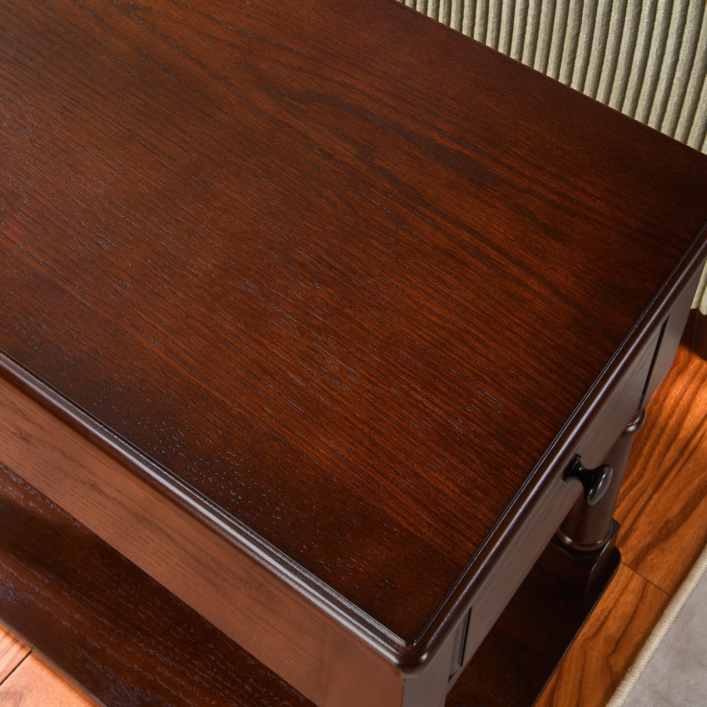 Narrow End SideTable with Drawer and Storage Shelf, Solid Wood Sofa Tables, Slim Beside Table-, Telephone for Small Spaces, Living Room, 22"L x 13"W x 22.7"H No-tools Assembly Dark Walnut BBJ004DWA