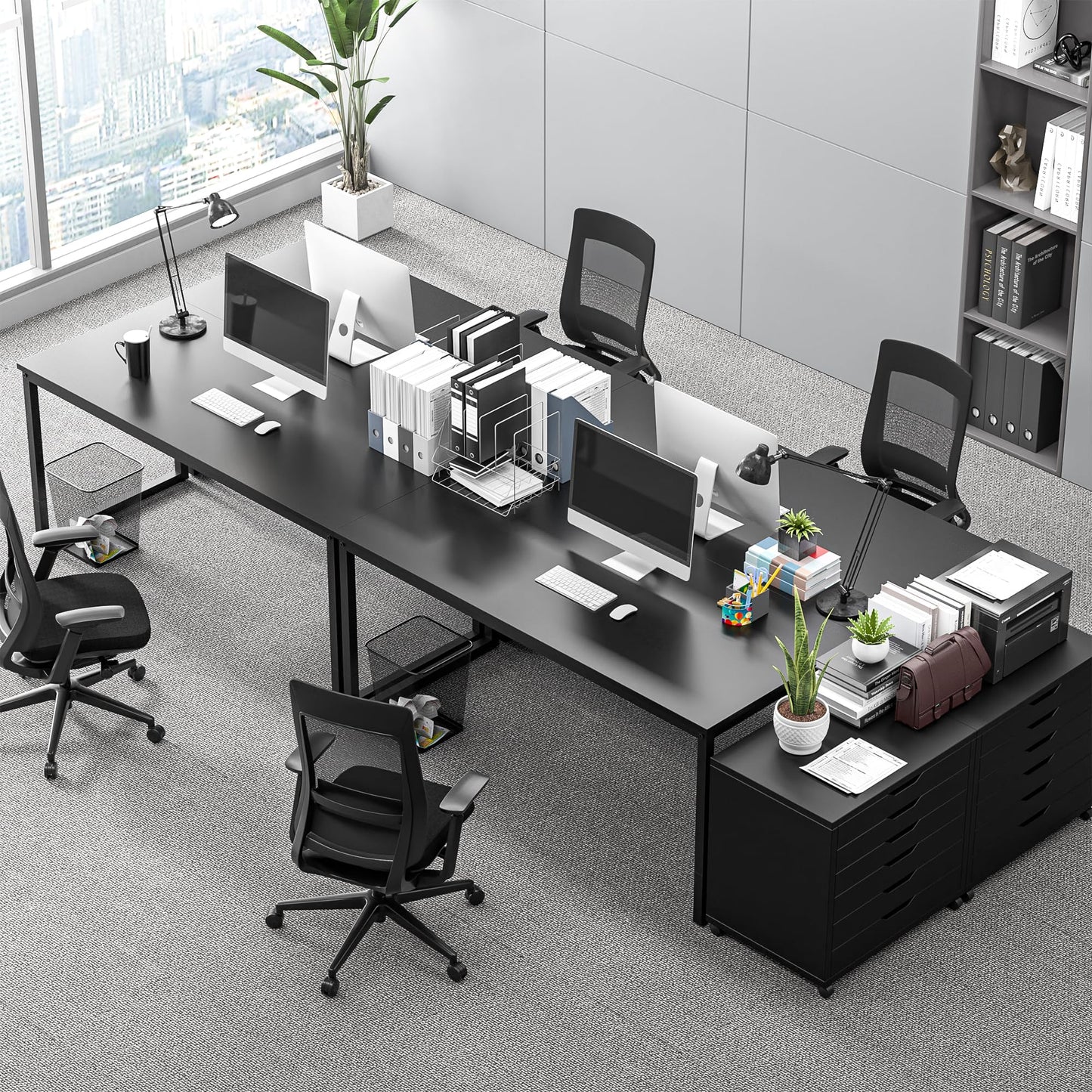 SUPER DEAL Computer Desk 55 Inch Modern Sturdy Office Desk PC Laptop Notebook Simple Writing Table for Home Office Workstation, Black