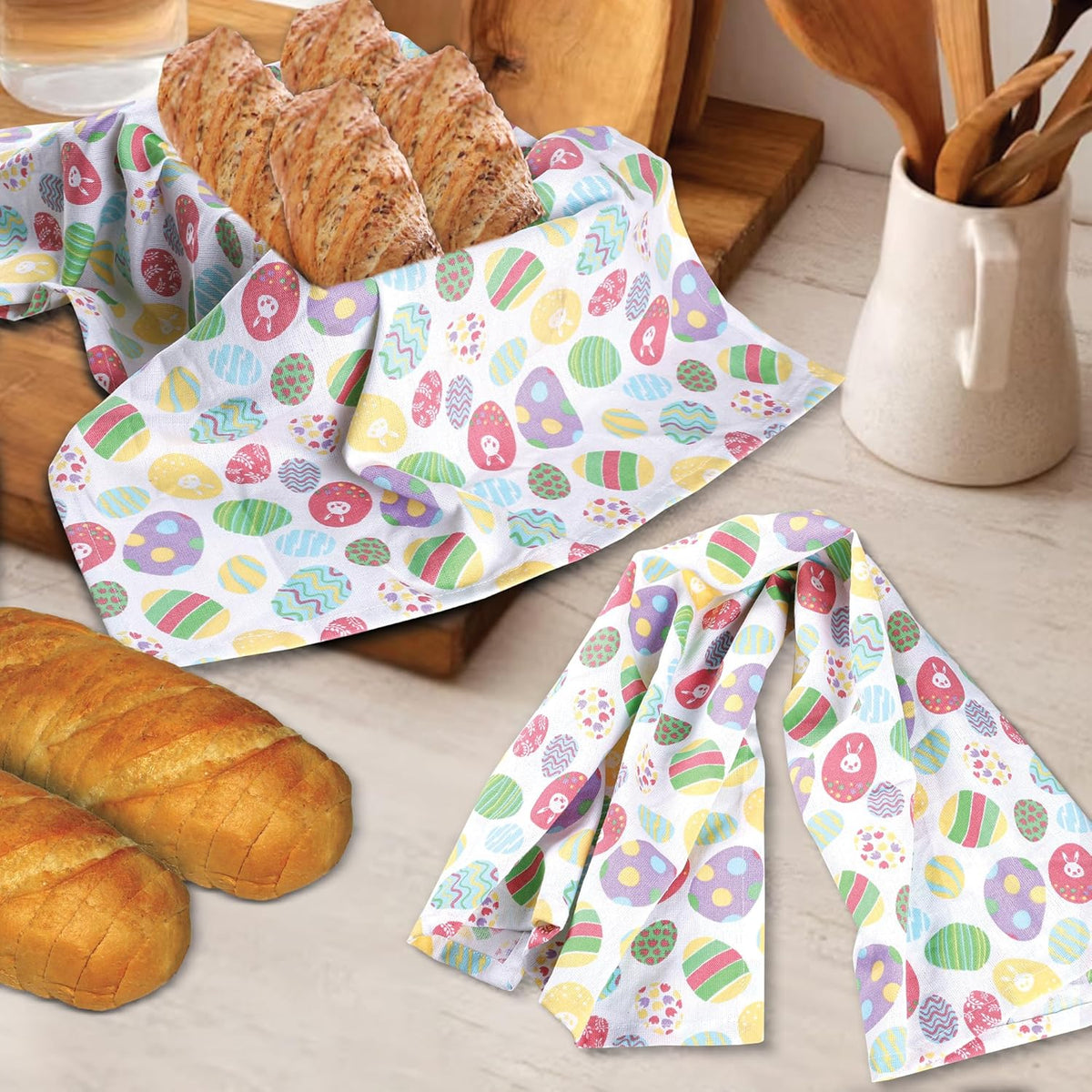 Urban Villa Kitchen Towels Set of 6 Dish Towels for Kitchen 100% Cotton Easter Print Kitchen Towels Mitered Corners Oversized 20X30 Inches Kitchen Towels Highly Absorbent Kitchen Hand Tea Towels