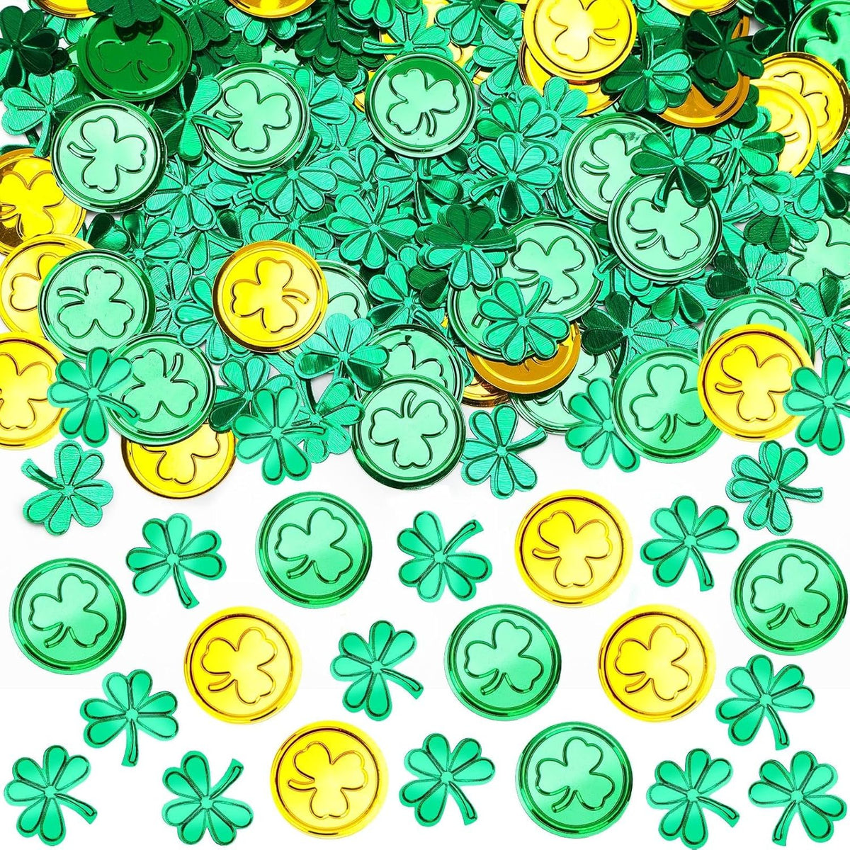 MARFOREVER St. Patrick's Day Shamrock Confetti, Green Gold Shamrock Metallic Foil Glitter Confetti Clover Scatters Table Centerpiece Decorations for St Patrick's Day Party Irish Birthday Supply Favors