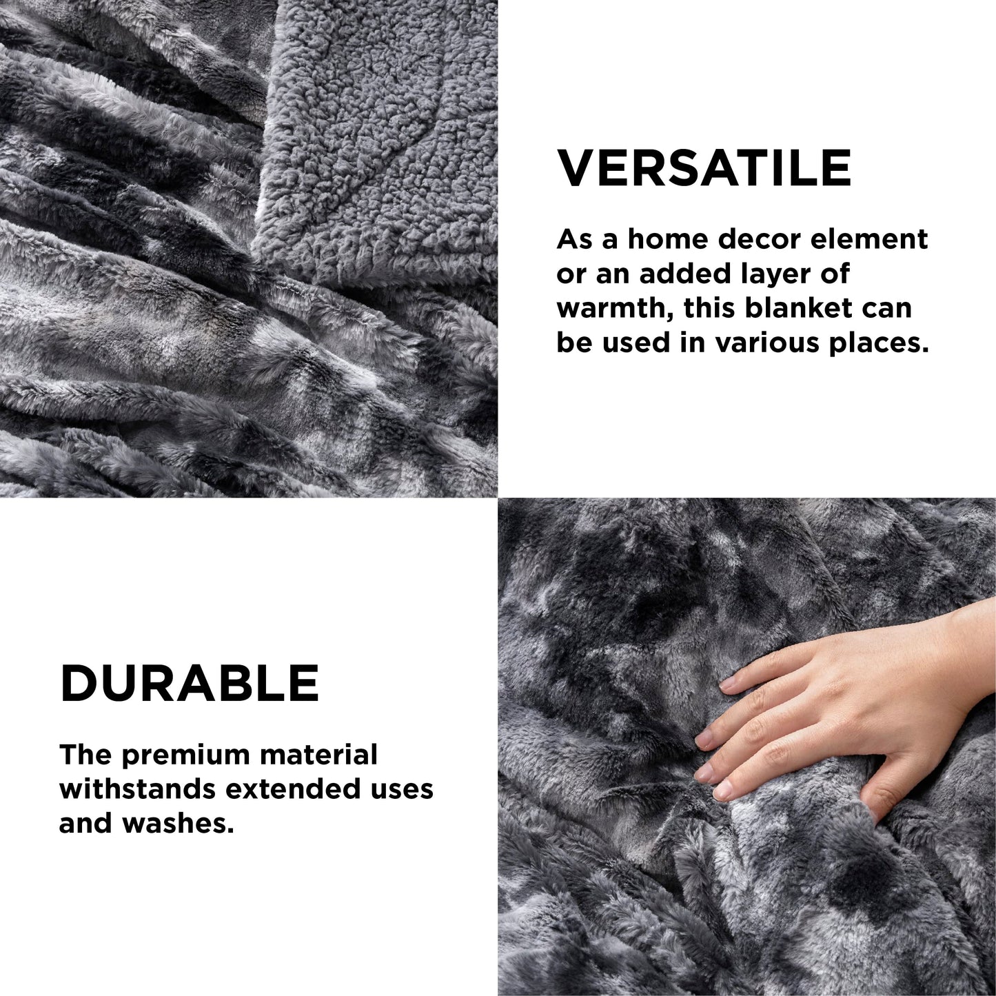 Bedsure Sherpa Fluffy Blanket Queen Size for Bed - Fleece Soft and Cozy Throw for Women, Plush & Fuzzy Faux Fur Blanket for Couch, Sofa and Decor, Tie Dye Design, Grey, 90x90 Inches
