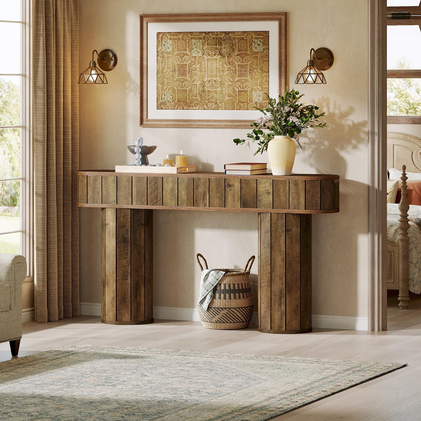 Tribesigns Farmhouse Console Table for Entryway, 63-Inch Long Sofa Table Behind Couch for Hallway, Living Room, Entrance, Rustic Brown